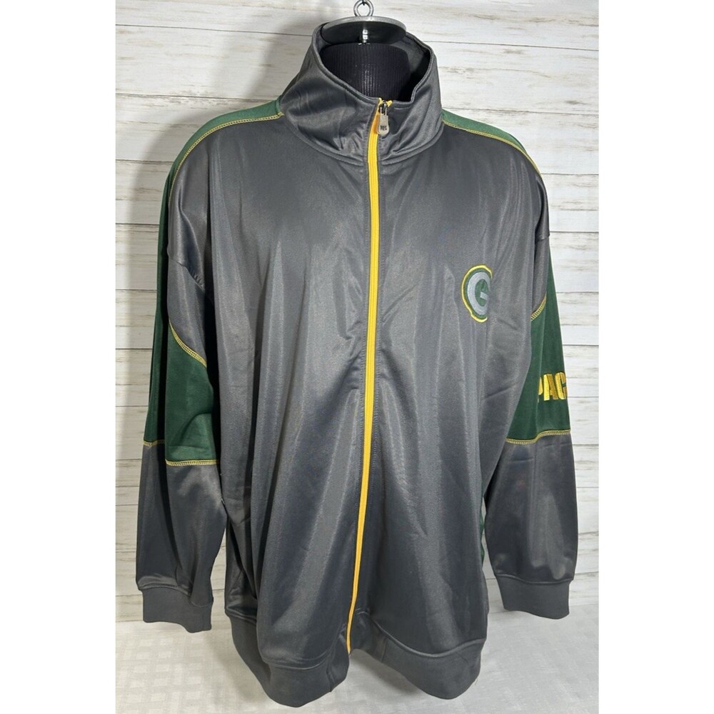 Green Bay Packers NFL Team Apparel Full Zip Track Warmup Jacket Sz 4XL Mens Gray